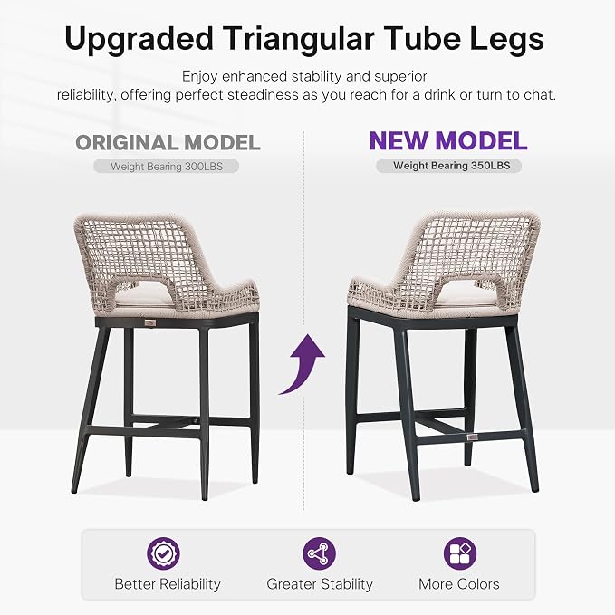 PURPLE LEAF Counter Height Bar Stools Set of 2 Outdoor Bar Chair - Image 3