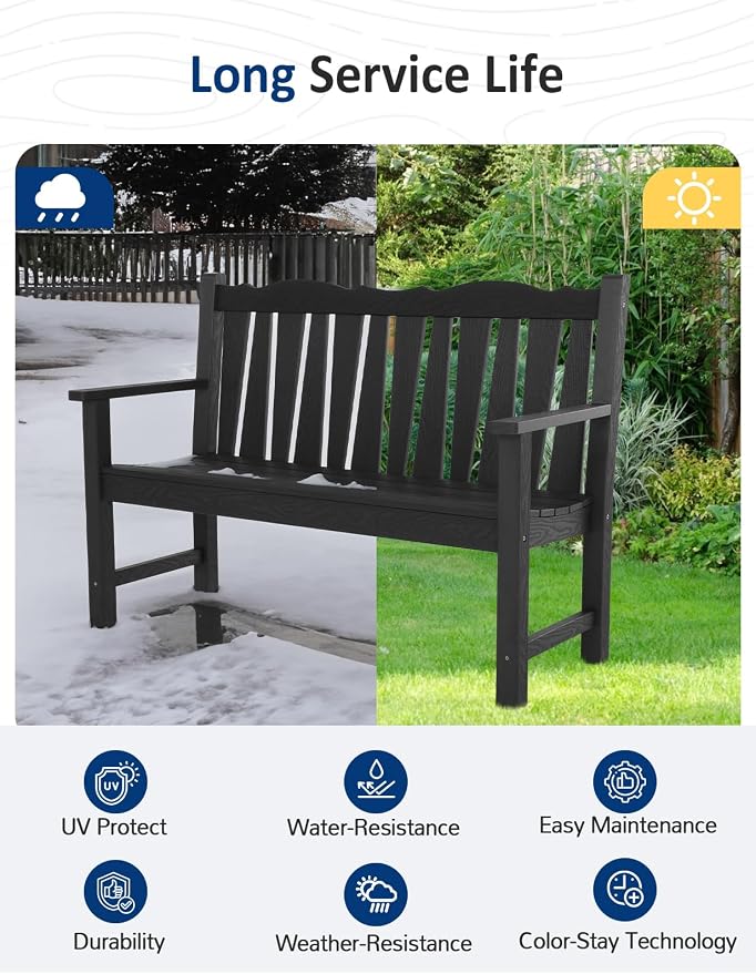 Outdoor Bench Set of 2, Weatherproof Garden Benches - Image 7