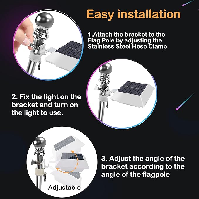 Solar Flag Pole Light, Bright White 6000k Flagpole Light Upgrade Solar Powered - Image 3