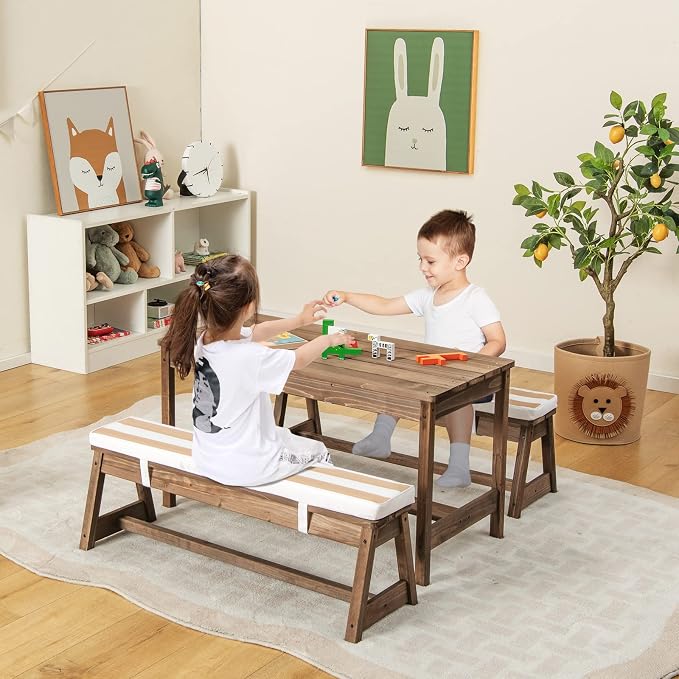 HONEY JOY Kids Picnic Table, Outdoor Wooden Table & Bench Set w/Removable - Image 8