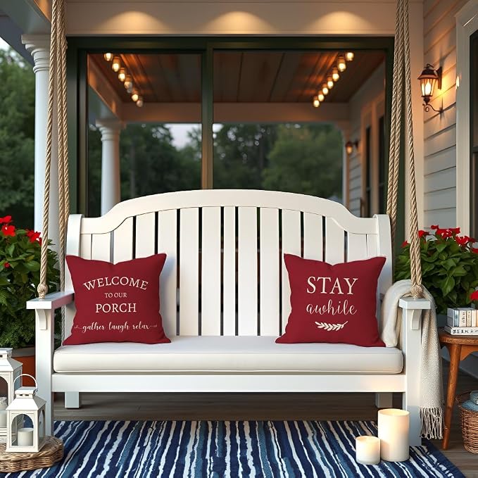 PANDICORN Welcome to Our Porch Stay Awhile Outdoor Decorative Throw Pillow - Image 3