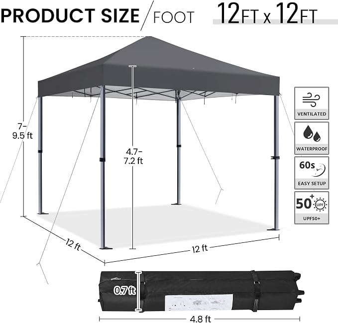 Yaheetech 12x12 Pop Up Canopy Easy Set-up Tent, Portable Outdoor Canopy Instant - Image 3