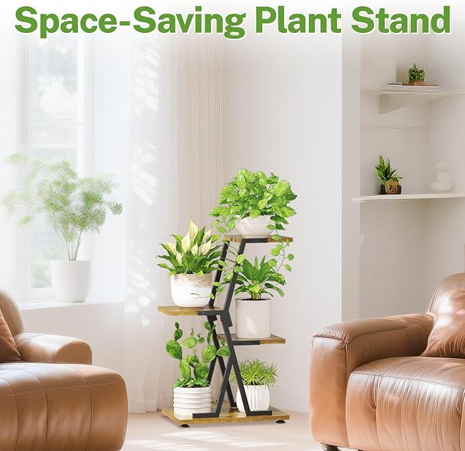 iDavosic.ly 3 Tier Indoor Plant Stand, Corner Tall Metal & Wood Flower Shelf - Image 7