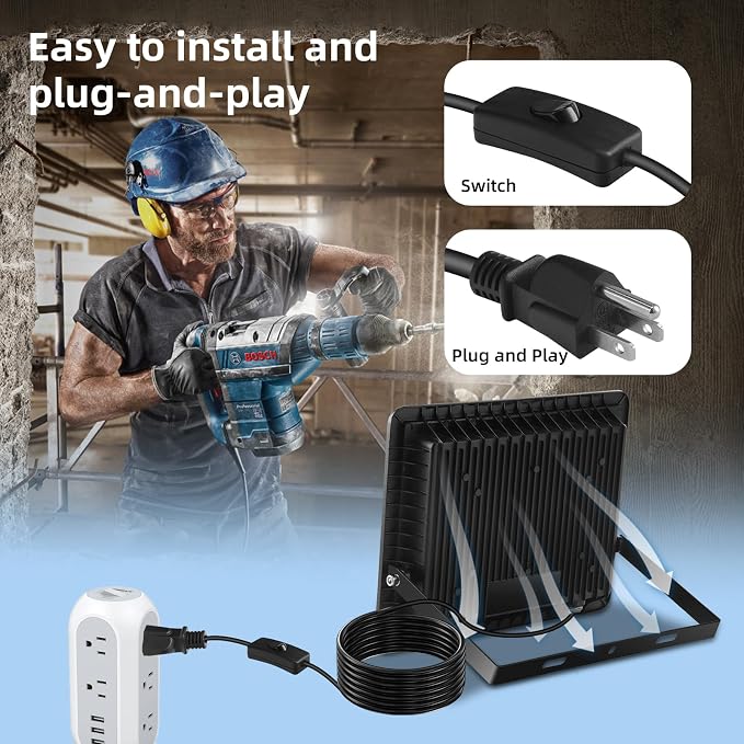 50W Flood Lights Outdoor, 8000LM Bright LED Work Light, IP66 Waterproof Outside - Image 3