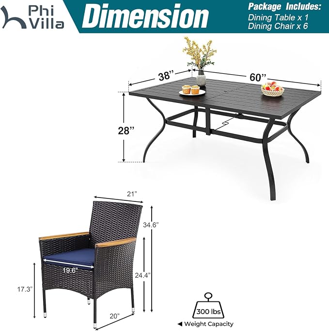 PHI VILLA 7-Piece Outdoor Patio Dining Set - Image 7
