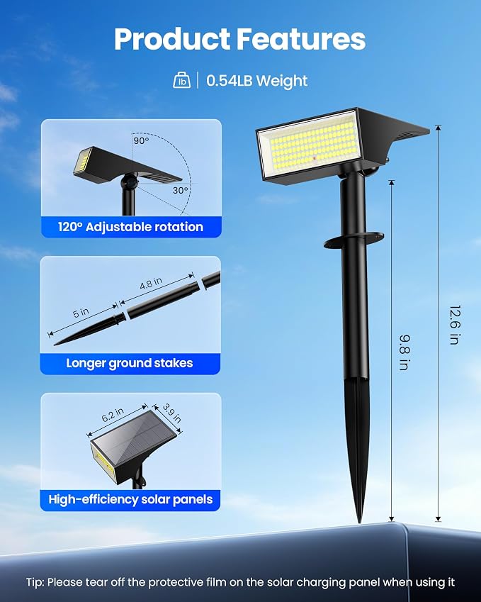 Koicaxy Solar Spot Lights Outdoor Waterproof IP65, 100 LEDs 4 Lighting Modes - Image 5