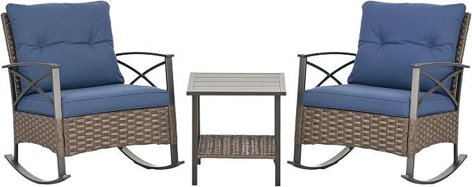Outsunny 3 Piece Patio Rocking Chair Set, Outdoor Wicker Bistro Set by Outsunny