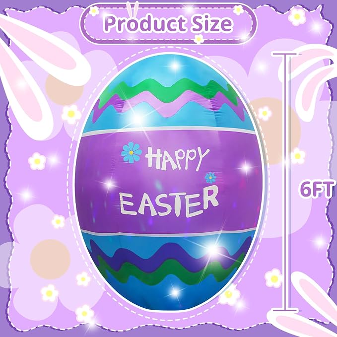 6FT Easter Egg Inflatable Outdoor Yard Decoration Build-in LED Lights, Colorful - Image 2