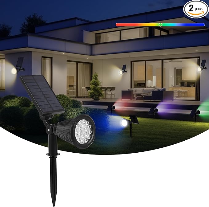 Solar Spot Lights Outdoor, 2-in-1 Wall Mount & Ground Stake 18 LEDs by DEXULESA