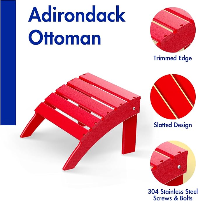 BRIOPAWS Adirondack Ottomans | Folding | Set of 2 | HDPE Plastic | Red Outdoor - Image 4