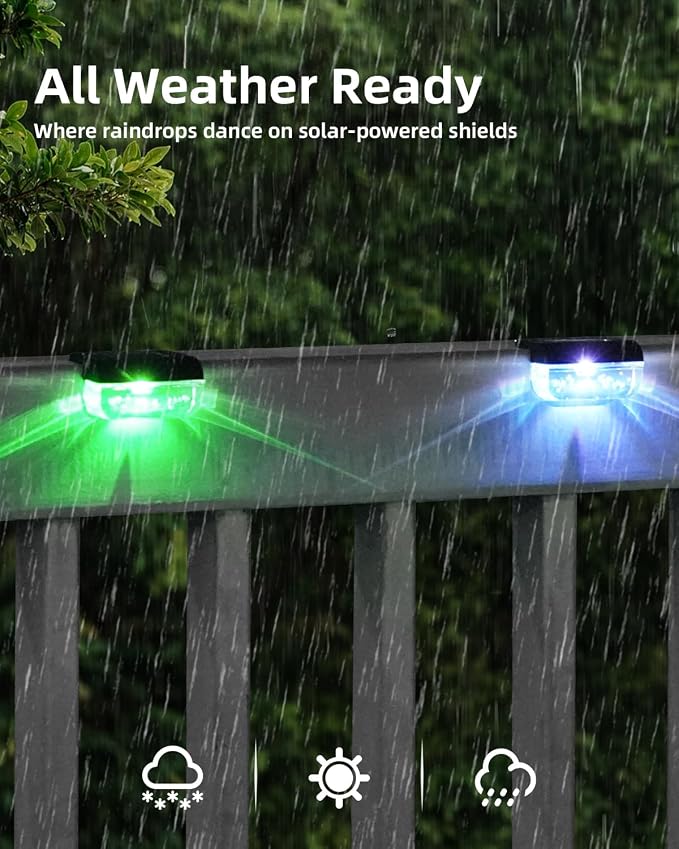 12 Pack Solar Deck Lights, RGB Color Changing Christmas Solar Fence Lights - Image 4