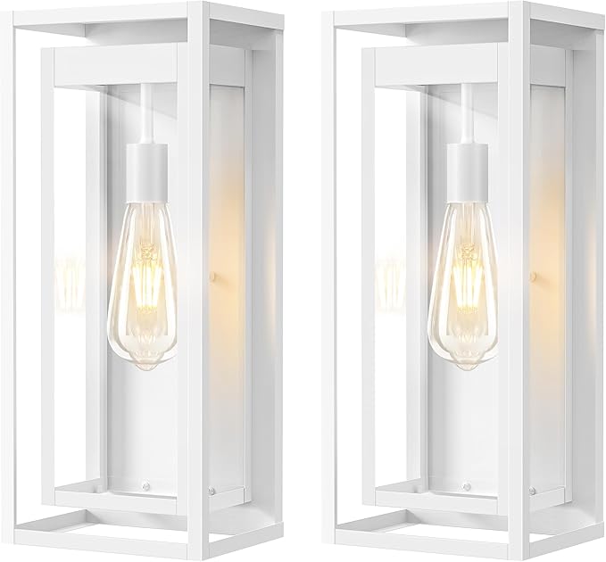 19" White Outdoor Light Fixture, 2 Pack Large Size Outdoor Sconce Lights by Slypadan