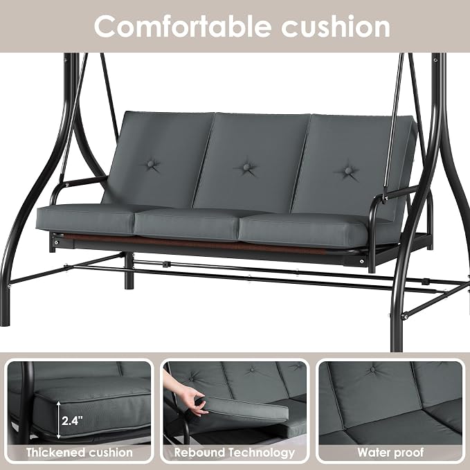 TLSUNNY 3-Seat Outdoor Patio Porch Swing - Image 8