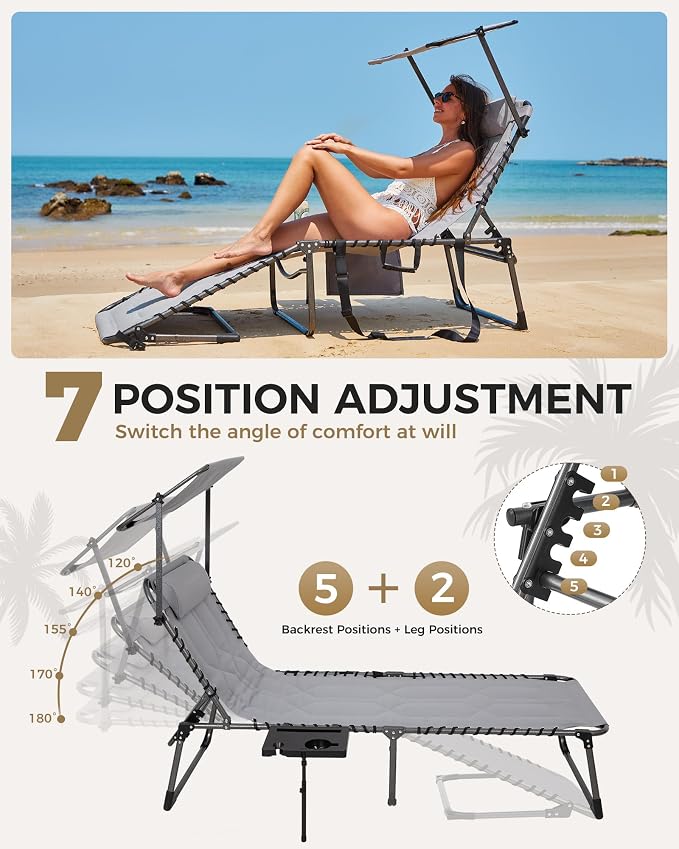 KingCamp Oversized Tanning Chair, Extra-Wide Padded Folding Chase Lounge Chairs - Image 5