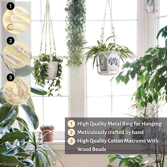 3 Pack Macrame Plant Hanger, Hanging Planters - Image 7