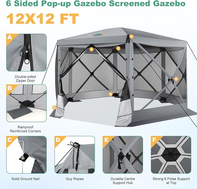 COBIZI 12x12 FT Pop Up Canopy Extendable Tent, Gazebos On Clearance, Screened - Image 8