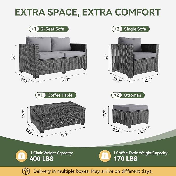Aoxun 7 Piece Outdoor Patio Furniture Set 6 Seats, Outdoor Sectional - Image 8