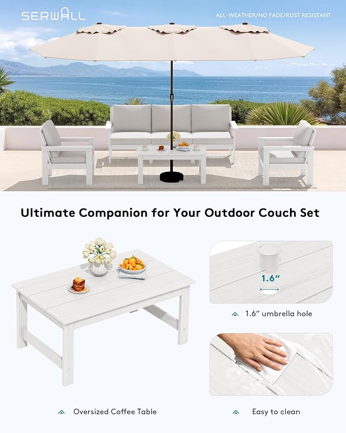 SERWALL HDPE Patio Coffee Table, Rectangle Outdoor Coffee Table, All-Weather - Image 7
