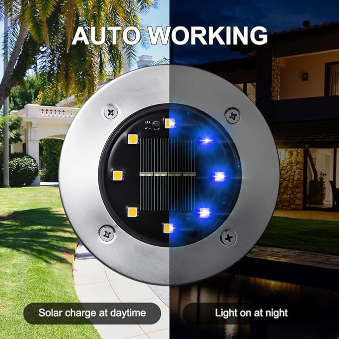 LYHOPE Solar Ground Lights Outdoor, 16 Pack 8 LED Solar Disk Lights Waterproof - Image 5