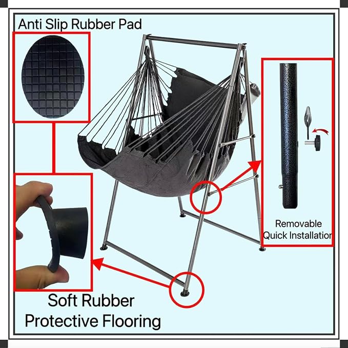 Hammock Chair Stand with X-Large Swing Chair with Footrest，Anti-Tip Thickened - Image 8