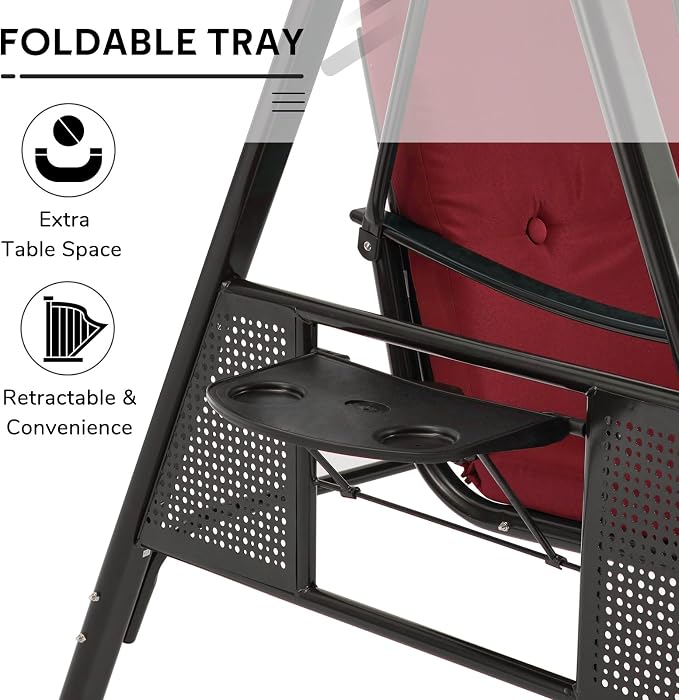 U-MAX 3-Seat Porch Swing Chair Steel Frame, Patio Swing Chair - Image 3