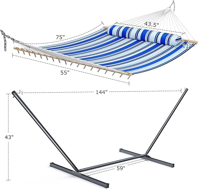 Double Hammock with Stand for Outdoor, Heavy Duty Portable Hammock with - Image 6