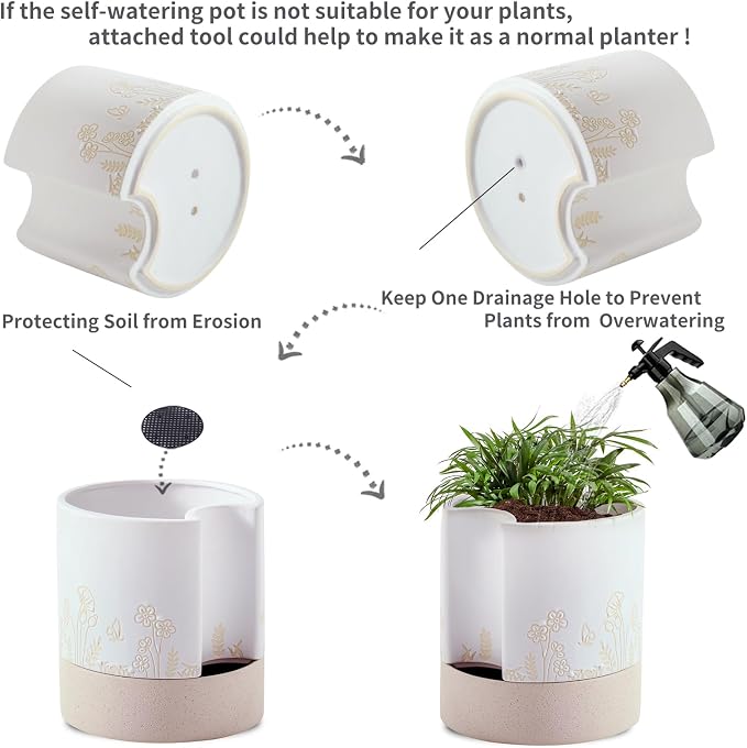 Nihow Self Watering Plant Pot: 8 Inch Ceramic Planter - Image 4