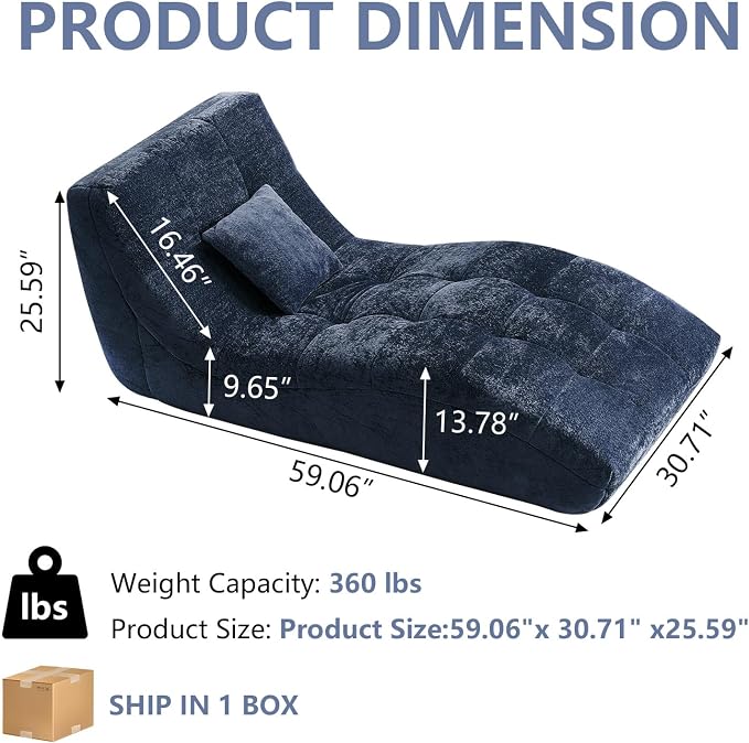 Chaise Lounge Chair with Curved Back, Modern Upholstered Recliner Sofa - Image 2