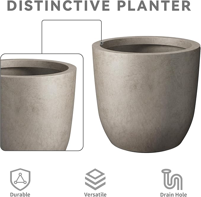 Kante 13.4" Dia Round Concrete Planter, Large Outdoor Modern Indoor Decorative - Image 7