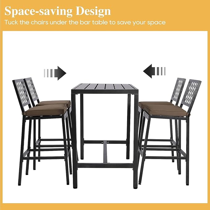 5-Piece Outdoor Patio Bar Set, Bar Height Patio Dining Set, Weather-Resistant - Image 5