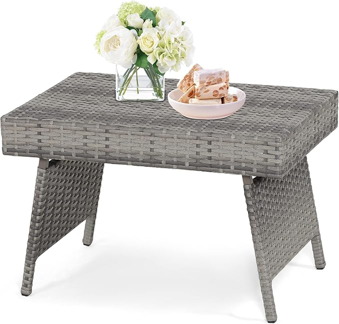HAPPYGRILL Outdoor Wicker Table Folding Rattan Standing Coffee Side Table by HAPPYGRILL