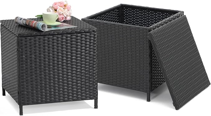 Verano Garden Outdoor Wicker Side Table Set of 2, Small Storage Rattan Wicker by VeranoGarden