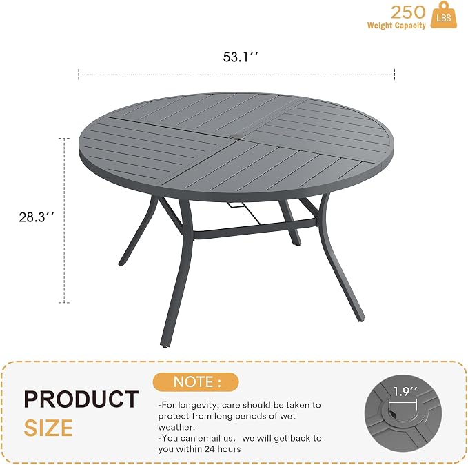 VICLLAX Round Patio Table with Adjustable Umbrella Hole - Image 3