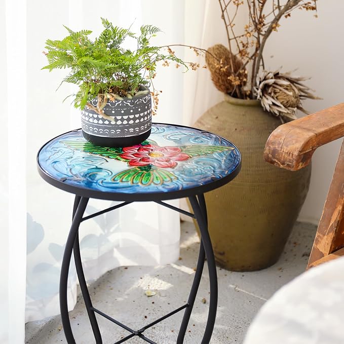 VCUTEKA Patio Side Table Outdoor Accent Table Bistro Coffee Table Plant End - Image 2
