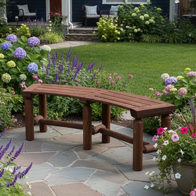 FORTUNO Outdoor Wooden Curved Backless Porch Bench Rustic Style Cedar/Fir Wood by FORTUNO