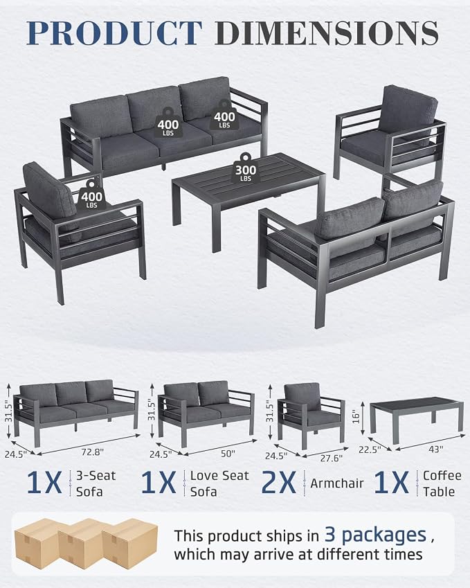 AECOJOY Aluminum Patio Furniture Set, 7 Seats Modern Outdoor Furniture - Image 2