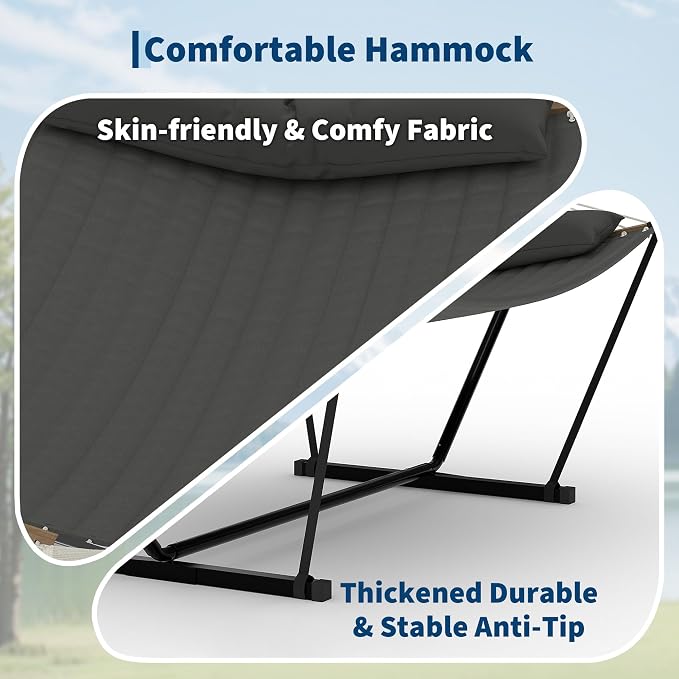 2 Person Double Hammock with Adjustable Steel Stand & Pillow, Heavy Duty - Image 8