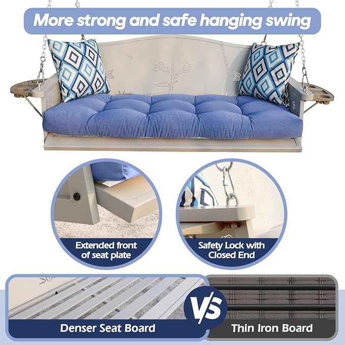 3-Seat Metal Porch Swing 900 LBS Heavy Duty Hanging Bench - Image 2