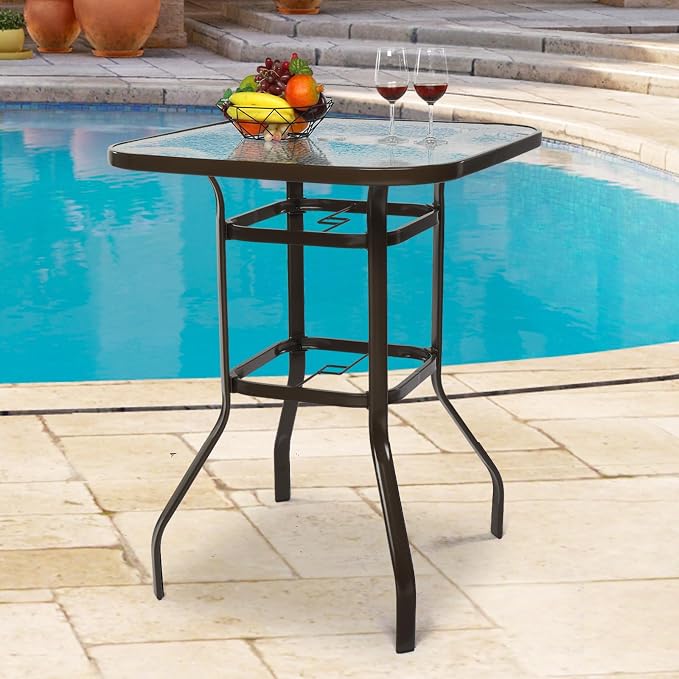 VINGLI Outdoor Bar Table with Umbrella Hole, Metal Patio Bar Height Pub Table - Image 7