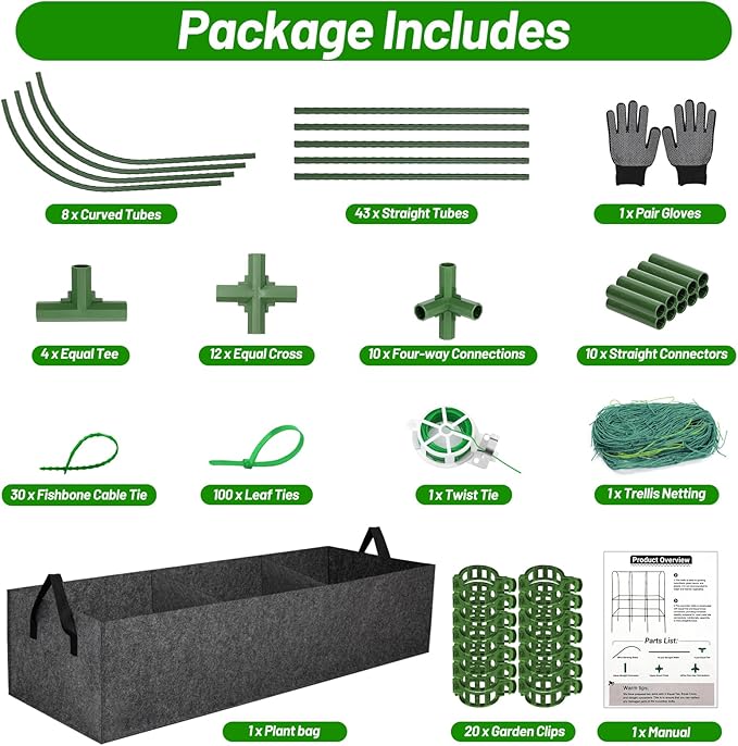 U-Shape Cucumber Trellis with Fabric Raised Garden Bed 65x50 Inch Metal Garden - Image 5