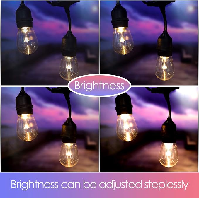 GANA Outdoor String Lights, Patio Lights 48FT Music Flash RGBW Colourful - Image 6