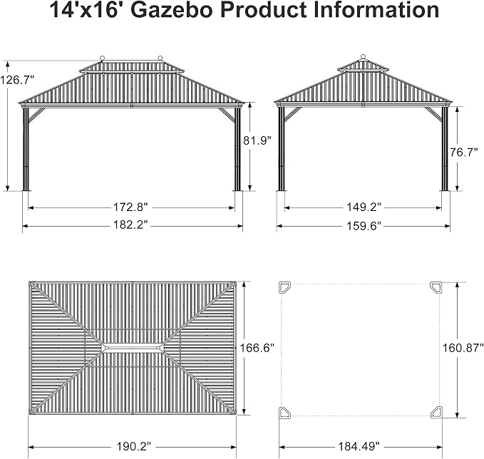 PURPLE LEAF 14' X 16' Outdoor Hardtop Gazebo Patio Wide Aluminum Frame Metal - Image 9