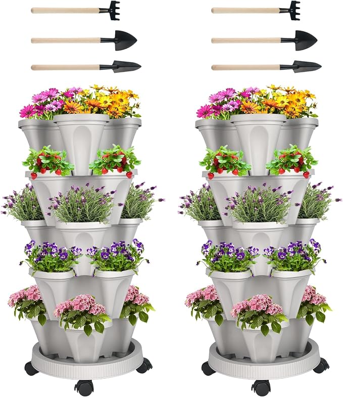 GameXcel Vertical Planter 5 Tier Stackable Planters Garden Planters Strawberry by GameXcel