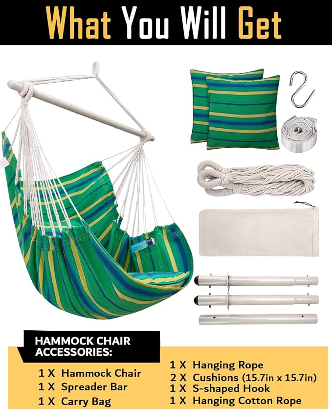 ADVOKAIR Hammock Chair Hanging Chair Swing Large Indoor - Image 7