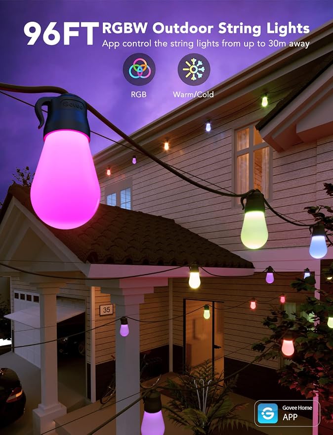 Govee Smart Outdoor String Lights H7016, 96ft RGBIC Outdoor Lights - Image 3