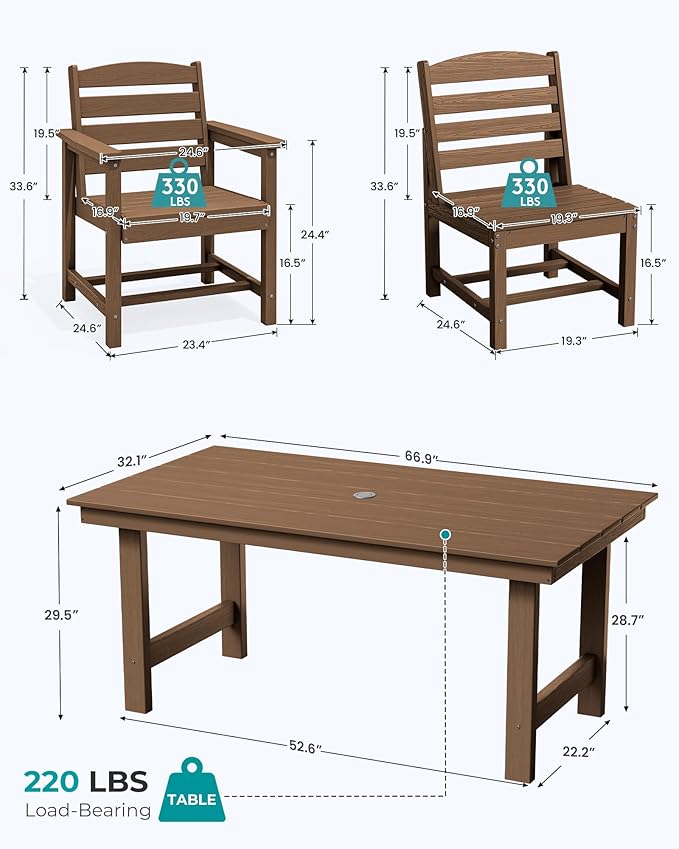 SERWALL Patio Dining Sets for 6 Person, HDPE Dining Set - Image 2