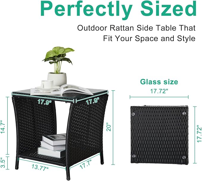 VINGLI Outdoor Wicker Side Table Patio Side Tables - Image 3