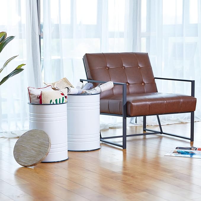 Glitzhome Rustic Storage Ottoman Seat Stool, Farmhouse End Table, Galvanized - Image 3