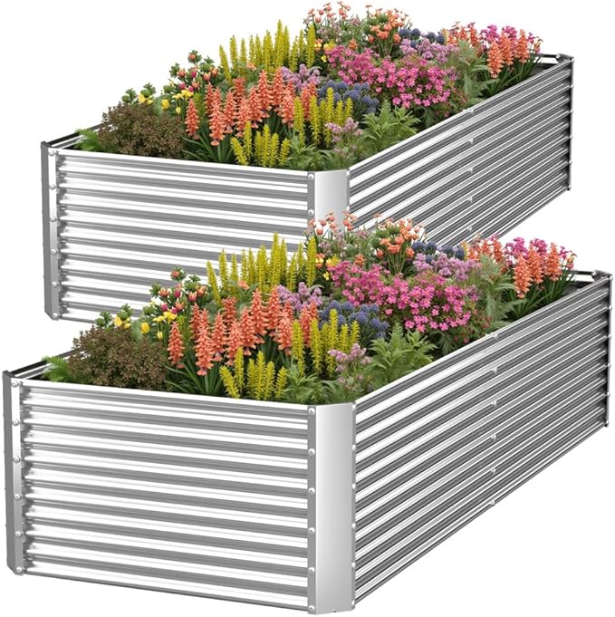 2 Pack Tall 8x3FT Corrugated Galvanized Steel Raised Garden Bed Outdoor by CATMANOR