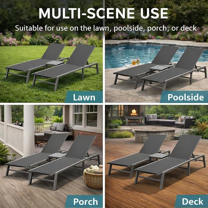 Kozyard 3-Pieces Patio Lounge Set, 2 Foldable Adjustable Lounge Chairs and Side - Image 7